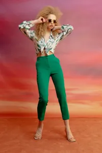 Lafaba Dámske zelené látkové nohavice s vysokým pásom
