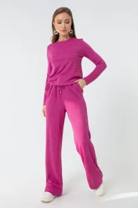 Lafaba Women's Fuchsia Knitted Pants with Elastic Waist