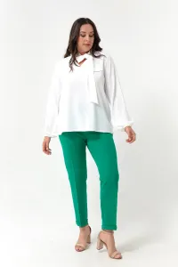 Lafaba Dámske zelené plus size nohavice s elastickým pásom