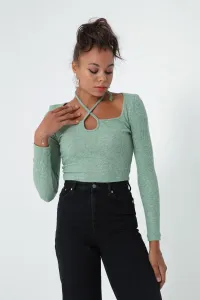 Lafaba Women's Green Long Sleeve Knitted Crop
