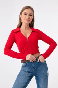 Lafaba Women's Red Zipper Detail Knitted Blouse