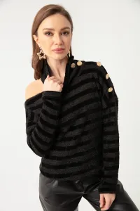 Lafaba Dámsky čierny zlatý gombík detailný sveter