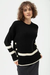 Lafaba Dámsky čierny pruhovaný bočný rebrovaný pletený sveter