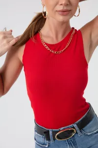 Lafaba Women's Red Chain Necklace Knitted Blouse #7844670