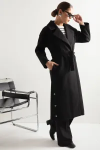 Lafaba Women's Black Wide Cut Belted Long Cachet Coat #8502490