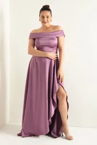 Lafaba Dámske levanduľové lodné krk plus veľkosť saténové večerné šaty a plesové šaty