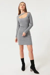 Lafaba Dámske sivé mini pletené šaty