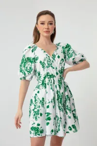 Lafaba Dámske zelené vzorované dvojradové šaty #7565299