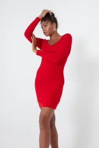 Lafaba Dámske červené pletené šaty s dlhým rukávom