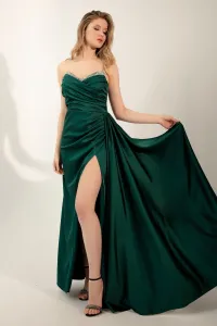 Lafaba Dámske smaragdovo zelené dlhé večerné šaty s prsnými kameňmi #7436516
