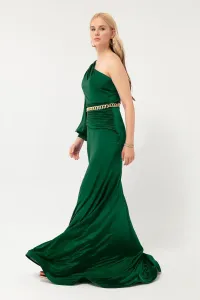 Lafaba Women's Emerald Green One-Shoulder Long Evening Dress with Chains