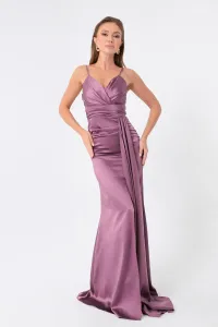 Lafaba Women's Lavender Strap Long Satin Evening Dress & Graduation Dress
