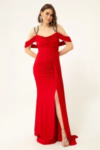 Dámske červené geometrické dlhé večerné šaty Lafaba s ramienkami