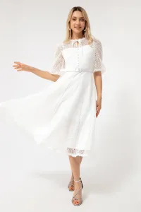 Lafaba Dámske biele čipkované midi večerné šaty