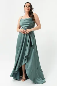 Dámske saténové večerné šaty Lafaba plus veľkosti s tyrkysovým plisovaním. Promočné šaty #7656841