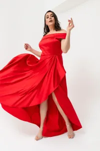 Lafaba Dámsky červený lodný golier plus veľkosti saténové večerné šaty a plesové šaty