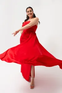 Lafaba Dámske červené šaty na jedno rameno plus veľkosť saténové večerné a plesové šaty