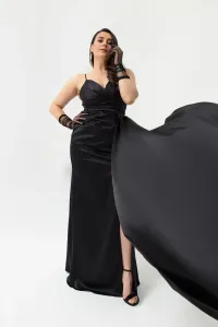 Lafaba Dámske Čierne Plus Size Dlhé saténové večerné šaty a plesové šaty
