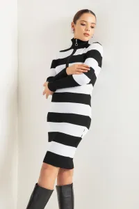 Lafaba Women's Black Turtleneck Striped Knitwear Dress