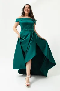 Lafaba Dámske smaragdovo zelené saténové večerné šaty plus veľkosti a plesové šaty s lodným golierom