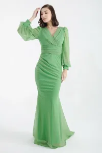 Lafaba Women's Green Double Breasted Collar Silvery Long Evening Dress