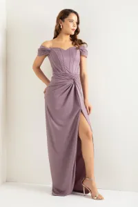 Lafaba Dámska levanduľa dvojradový podšívaný korzet detailné dlhé strieborné večerné šaty #8629438