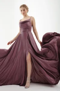 Lafaba Women's Lavender Stone Strap Draped Flared Cut Long Evening Dress #8856455