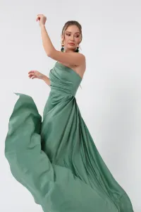 Lafaba Dámske mätovo zelené saténové večerné šaty na jedno rameno a plesové šaty