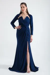 Lafaba Women's Navy Blue Underwire Corset Silvery Long Evening Dress