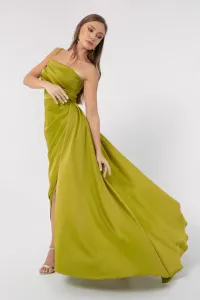 Lafaba Dámsky olej zelený saténové večerné a plesové šaty na jedno rameno