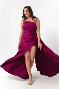 Lafaba Dámske slivkové šaty na jedno rameno plus veľkosť saténové večerné šaty a plesové šaty