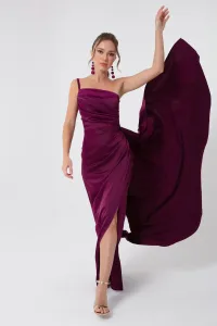 Lafaba Dámske Slivkové Saténové Saténové šaty na jedno rameno večerné a plesové šaty