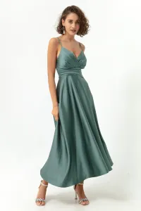 Lafaba Women's Satin Midi Evening Dress &; Prom Dress with Turquoise Rope Straps and Waist Belt