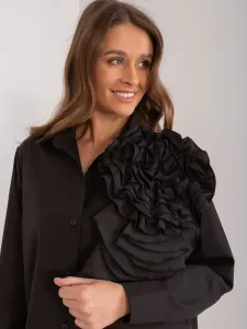 Dámska čierna oversize košeľa s veľkou aplikáciou ruže - L/XL