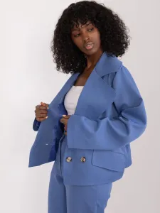 Modré dvojradové sako s vreckami a veľkou fazónou - L/XL