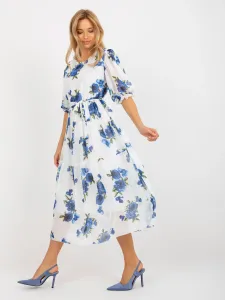 Bielo-modré kvetinové midi šaty s opaskom - S/M