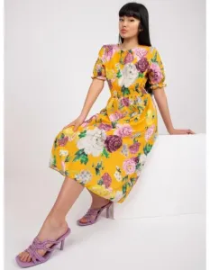 Dámske midi šaty s kvetinovou potlačou MELANI žltá