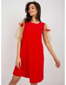 Dámske šaty s 3D kvetmi ZITA červeno-karamelové