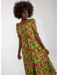 Dámske šaty s rázporkom midi kvetinové FLIA svetlo zelené