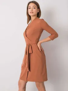 Dámske hnedé zavinovacie županové šaty s mašľou - 42