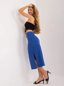 Modrá midi elastická sukňa s rázporkami po bokoch - L/XL