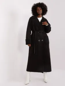 Čierny dlhý bavlnený kabát s imitáciou ovčej kožušiny - S/M