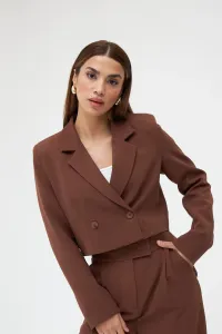 Laluvia Brown Double Breasted Crop Jacket