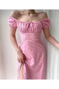 Laluvia Pink Floral Print Slit Dress