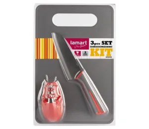 Lamart Lamart - Kuchynská súprava 3 ks - nôž, brúska a doska na krájanie
