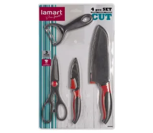 Lamart Lamart - Kuchynská súprava 4 ks - 2x nôž, škrabka a nožnice