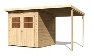 Drevený záhradný domček GLUCKSBURG 3 s prístreškom 190 Lanitplast Prírodné drevo