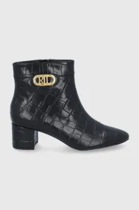 Kožené členkové topánky Lauren Ralph Lauren dámske, čierna farba, na podpätku #5033370
