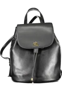Kožený ruksak Lauren Ralph Lauren dámsky, čierna farba, malý, jednofarebný