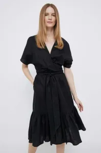 Ľanové šaty Lauren Ralph Lauren čierna farba, mini, áčkový strih #8511604